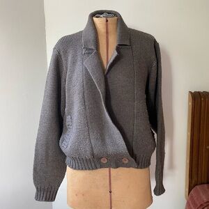 Vintage Country Suburbans Wool Knit Bomber Cardigan M/L | Taupe Button Front
